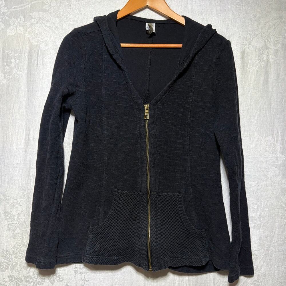 XCVI Hoodie Medium Black Full Zip Sweatshirt Mesh Panel Cotton FLAW
